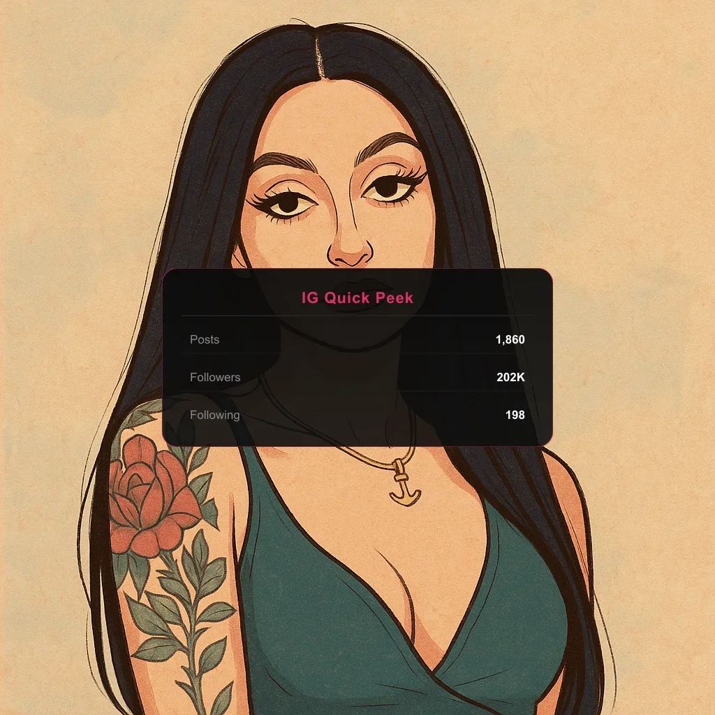 IndianaMylf Portrait illustration + Instagram Quick Stats overlay